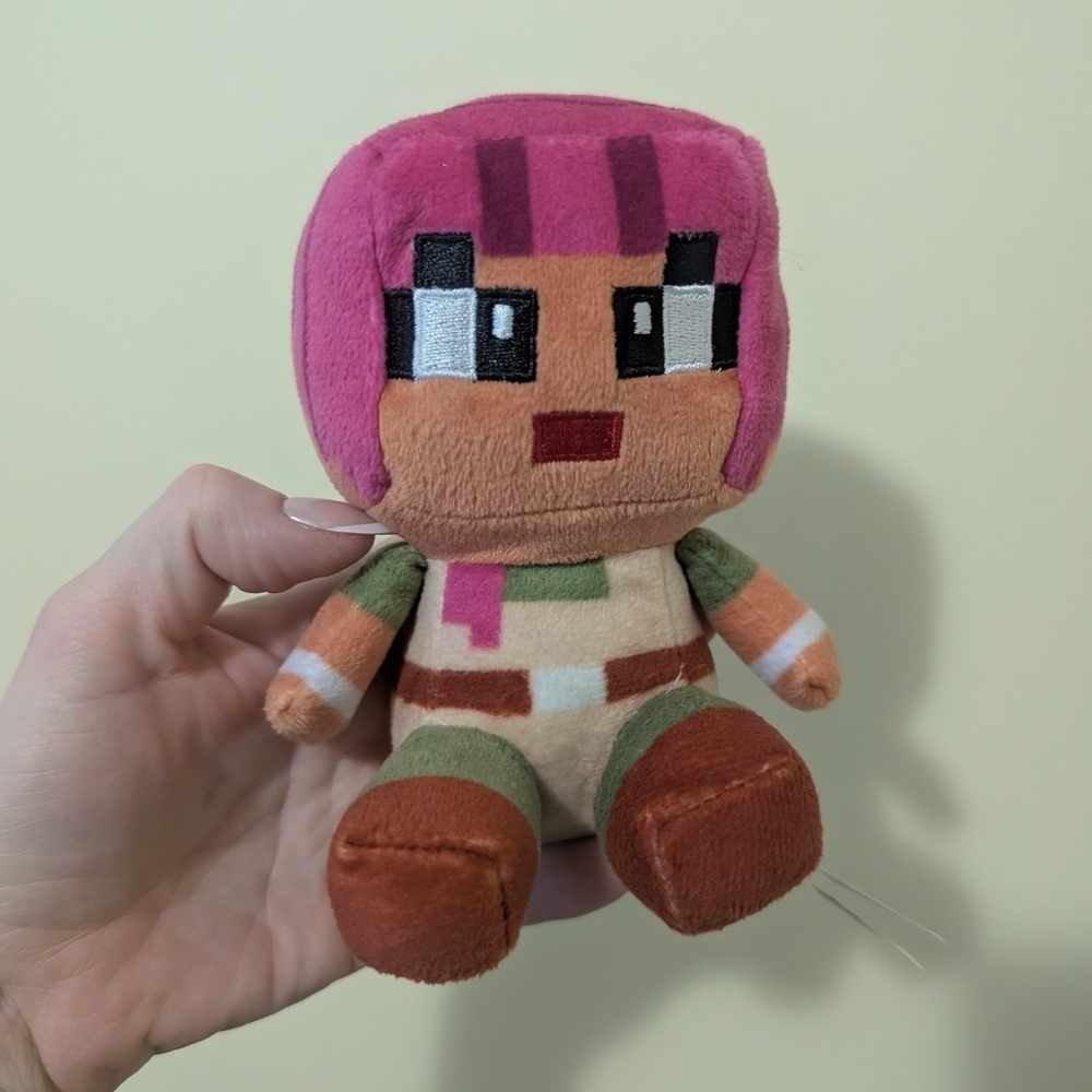 Pair Of Minecraft Pixel Plush Toy with Pink Hair and Green Turtle - Picture 2 of 11